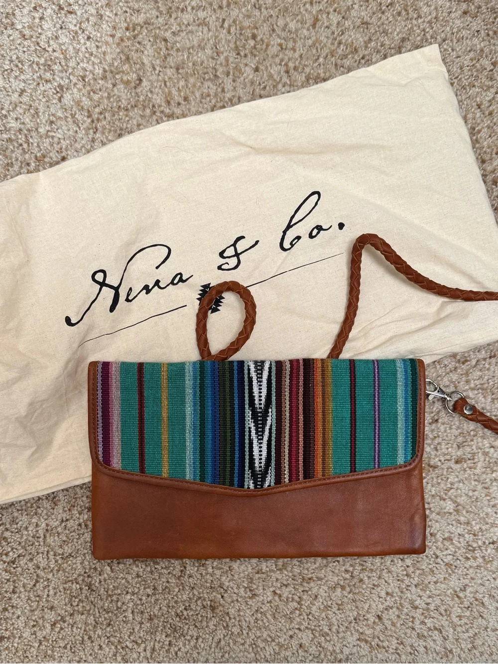 Nena & Co. Date Night Clutch Woven and Leather Flap Crossbody Bag